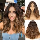 Peruca MISSQUEEN Ombre Brown Sintética Ondulada 46 cm Média
