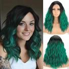Peruca MISSQUEEN Ombre Verde Ondulada Short Bob 46cm Sintética