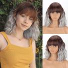 Peruca MISSQUEEN Short Ombre Silver Wavy Bob com franja