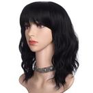Peruca Morvally Short Black Wavy Bob 40 cm de cabelo sintético feminino