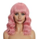 Peruca Mxayhnajxl 36 cm rosa ondulada curta Bob com franja