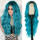 Peruca NAYOO Long Wavy Verde Azulada Sintética 66cm para mulheres