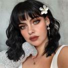 Peruca NOBLE Black Bob Curly Wavy com franja para mulheres