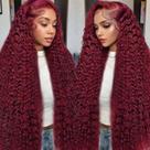 Peruca Nsvnsv 76 cm Burgundy 13x6 Ondas Profundas Cabelo Humano Peruca Nsvnsv 76 cm Burgundy 13x6 Ondas Profundas Cabelo Humano