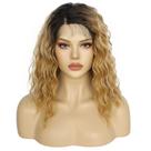 Peruca Ombre Blonde sintética curta ondulada de 46 cm com cabelo de bebê