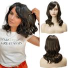 Peruca Ondulada Com Franja Curta Corte Moderno 40cm Fibra Orgânica