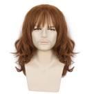 Peruca para homens, cabelo ondulado natural, marrom, 41 cm com franja