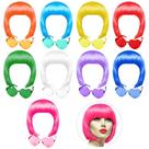 Peruca PLULON, 9 peças, cor, neon, short bob, com óculos