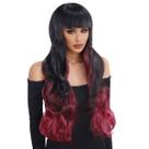 Peruca preta a bordô ombre com franja de 75 cm de cabelo sintético Peruca preta a bordô ombre com franja de 75 cm de cabelo sintético