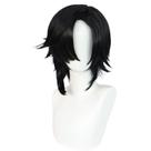 Peruca preta em camadas de anime de 36 cm, cabelo sintético de comprimento médio Peruca preta em camadas de anime de 36 cm, cabelo sintético de comprimento médio