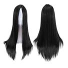 Peruca Preta Repicada Longa Lisa Luxo Com Touca Ajustável