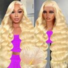 Peruca QNQZ 613, cabelo humano loiro, 24 polegadas, 220, densidade, renda frontal