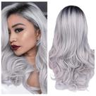 Peruca Quantum Love Ombre Cinza Longa Ondulada 66 cm Sintética