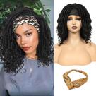 Peruca QUEENTAS 16", faixa de cabeça trançada Bob Dreads, preta natural