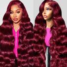 Peruca QZOQZO 99J Burgundy Front Lace HD 13x6 34"