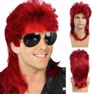 Peruca Red Mullet para homens, cosplay retrô de rock dos anos 80, Bold Red