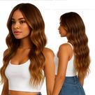Peruca Resistente a Calor Ondulada sem Franja com Mechas Mel