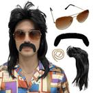 Peruca Retrô Anos 80 Rock Com Bigode Óculos Cordão Fantasia