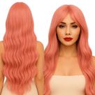 Peruca Rosa Ondulada Perfeita com Franja 70cm Com Ajuste