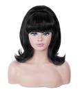 Peruca Rugelyss Short preta retrô Bouffant com franja