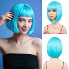 Peruca Sarannala Bob Teal Blue Sintética Fibra Sintética 30cm com boné