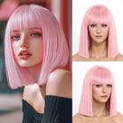Peruca SeclitWu Pink Short Bob sintética de 30 cm com franja para mulheres Peruca SeclitWu Pink Short Bob sintética de 30 cm com franja para mulheres