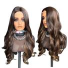Peruca Semi Lace Ondulada Fibra 100% Orgânica Cor Castanho com Mechas Peruca Semi Lace Ondulada Fibra 100% Orgânica Cor Castanho com Mechas