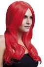 Peruca Smiffys Fever Khloe Neon Red Long Wave com abertura central