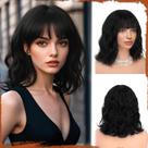 Peruca SOFEIYAN Short Wavy Bob com franja de 30 cm sintética para mulheres