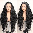 Peruca SOKU, cabelo sintético preto, 32 polegadas, renda transparente na frente