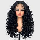 Peruca SOKU, longa, encaracolada, 55 cm, preta, em camadas, sem cola, renda frontal