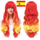 Peruca Spain Flag Curly 70cm de comprimento, cabelo sintético 260g