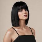 Peruca SUKRI Short Straight Black Bob com franja de 30 cm para mulheres Peruca SUKRI Short Straight Black Bob com franja de 30 cm para mulheres