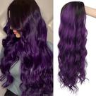 Peruca Swiking Ombre Purple Curly Wavy Long para mulheres de Halloween