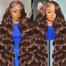 Peruca Tiwugi Brown Body Wave 86 cm Cabelo humano 180% de densidade Peruca Tiwugi Brown Body Wave 86 cm Cabelo humano 180% de densidade