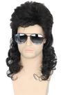 Peruca Topcosplay 80s Mullet preta encaracolada resistente ao calor