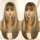Peruca TressGlam Brown, longa, reta, em camadas, 66 cm, sintética