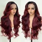 Peruca UGORGEOUS Burgundy Ombre 66 cm HD com renda frontal para mulheres