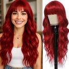 Peruca WAVE&BREEZE, longa, vermelha, ondulada, encaracolada, 66 cm com franja feminina