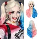 Peruca WECAN rosa e azul de fibras sintéticas longas encaracoladas Harley Quinn Peruca WECAN rosa e azul de fibras sintéticas longas encaracoladas Harley Quinn