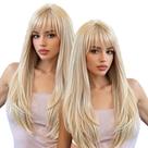 Peruca Wig Brilho Natural Loiro Clarissimo Lisa Longa com Franja