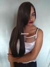 Peruca, wig, castanho claro, preta, castanho escuro, com franja, lisa, 75cm, premium
