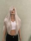 Peruca Wig Cinza Platinada Com Franja Premium 100cm 1 metro