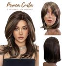 Peruca Wig Curta Corte Moderno Castanho com Mechas Com franja