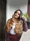 Peruca, wig, loira, loiro mel, ombrehair, ondulada, 75cm, fibra premium