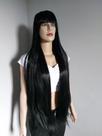 Peruca, wig, preta, lisa, franja, fibra premium, 1 metro