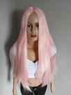 Peruca, wig, rosa, rosa claro, lisa, fibra premium, 75cm