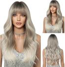 Peruca wig tradicional loira platinada ondulada franja longa