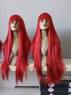 Peruca, wig, vermelha, lisa, franja, fibra premium, 75cm