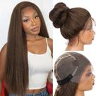Peruca WIGNEE 76 cm de renda completa Kinky Straight 180% densidade marrom